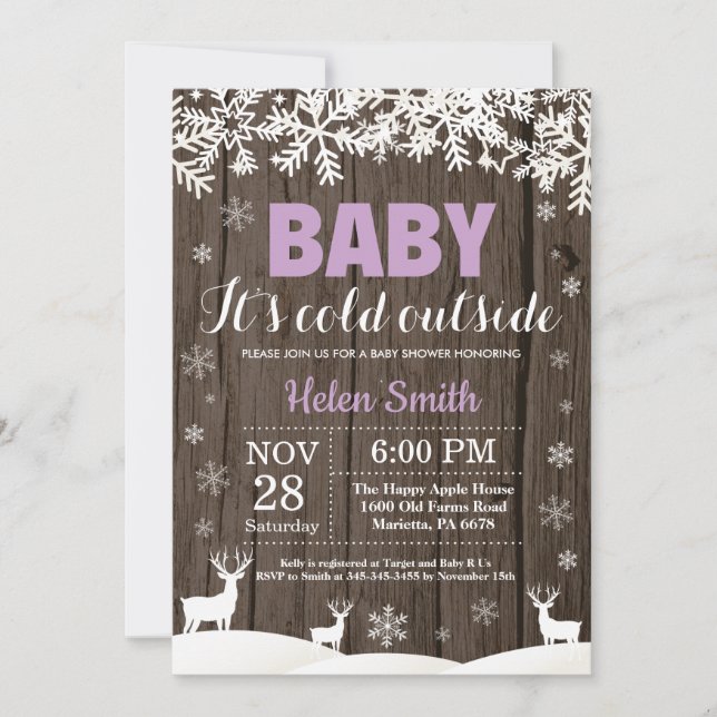 Invitation Bébé son froid Deer Winter Girl Baby shower (Devant)