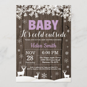 Invitation Bébé son froid Deer Winter Girl Baby shower