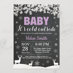 Invitation Bébé son froid Deer Winter Girl Baby shower
