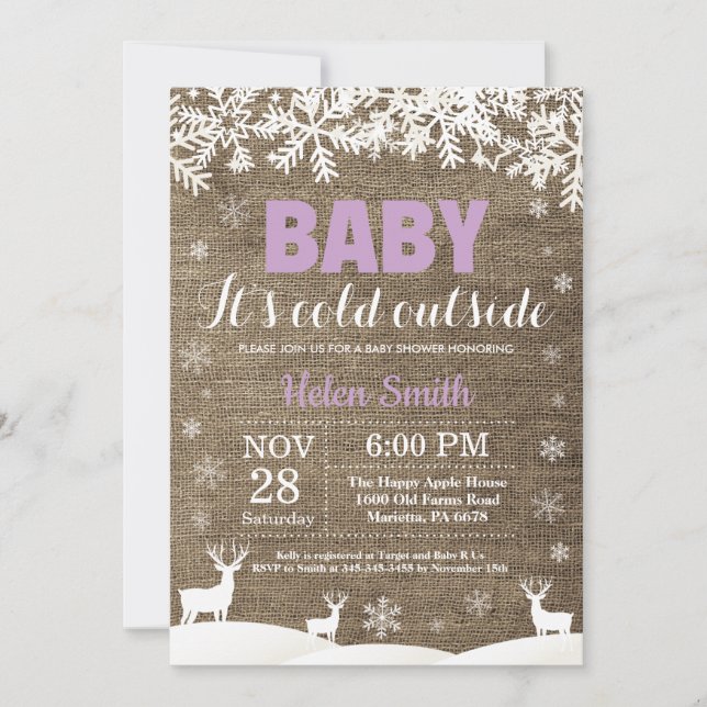 Invitation Bébé son froid Deer Winter Girl Baby shower (Devant)