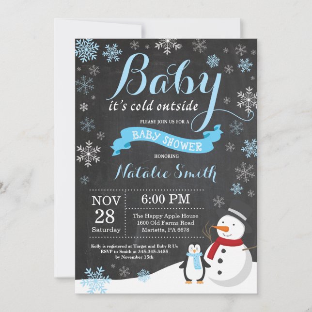Invitation Bébé son froid dehors Baby shower de garçon d'hive (Devant)