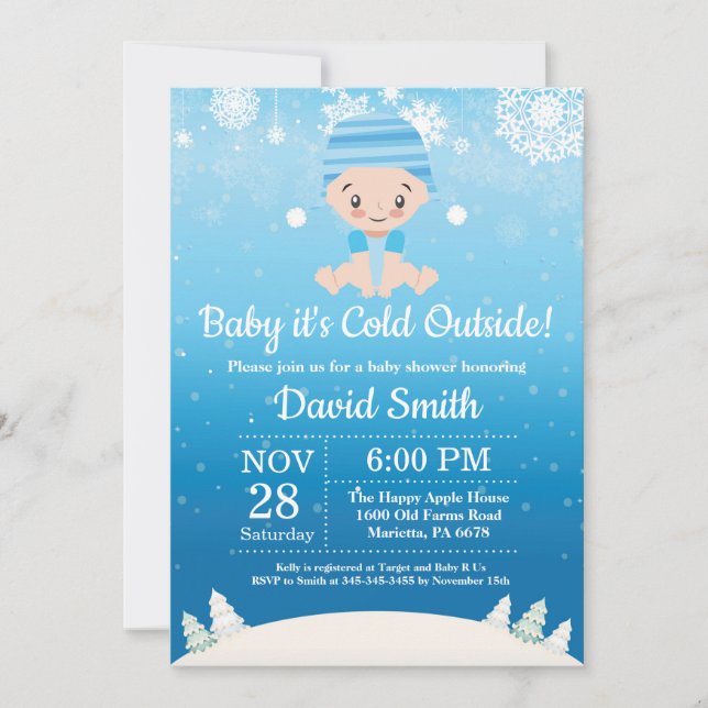 Invitation Bébé son froid dehors Baby shower de garçon d'hive (Devant)