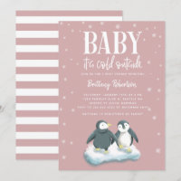 Bébé son froid dehors Baby shower de pingouins ros