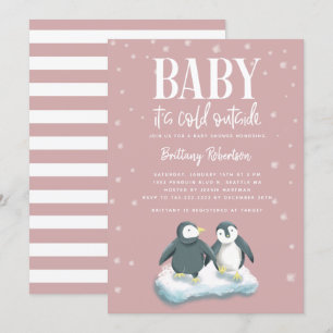 Invitation Bébé son froid dehors Baby shower de pingouins ros