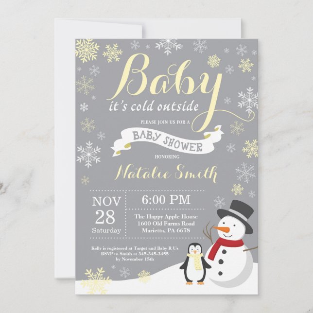 Invitation Bébé son froid dehors Baby shower d'hiver Jaune (Devant)