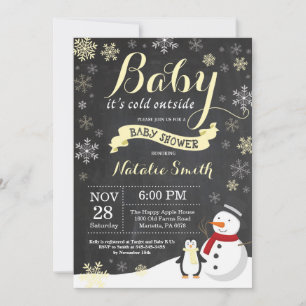 Invitation Bébé son froid dehors Baby shower d'hiver Jaune