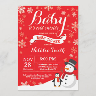 Invitation Bébé son froid dehors Baby shower d'hiver rouge