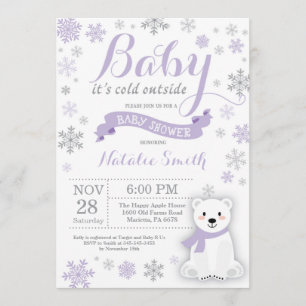 Invitation Bébé son froid dehors Baby shower d'hiver violet