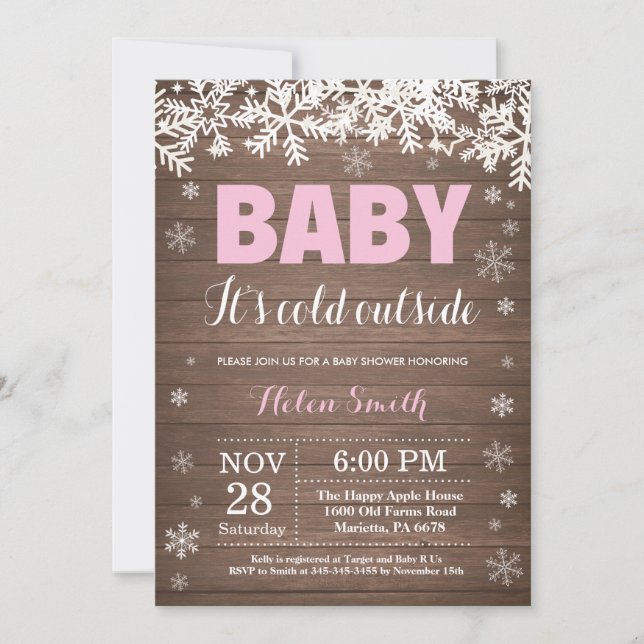 Invitation Bébé son froid dehors Baby shower fille hiver (Devant)