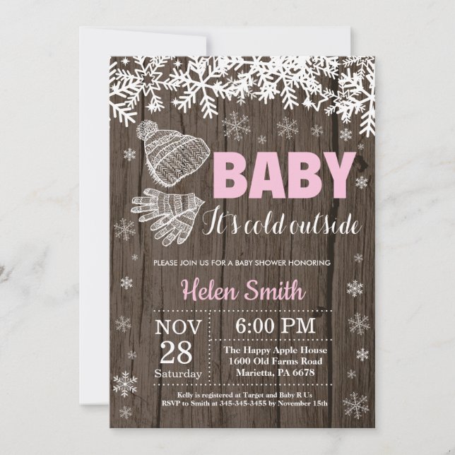 Invitation Bébé son froid dehors Baby shower fille hiver (Devant)