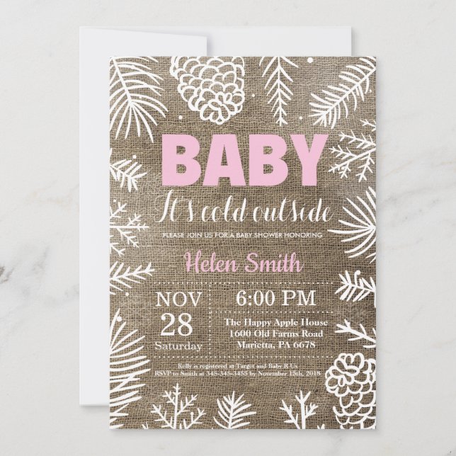 Invitation Bébé son froid dehors Baby shower fille hiver (Devant)