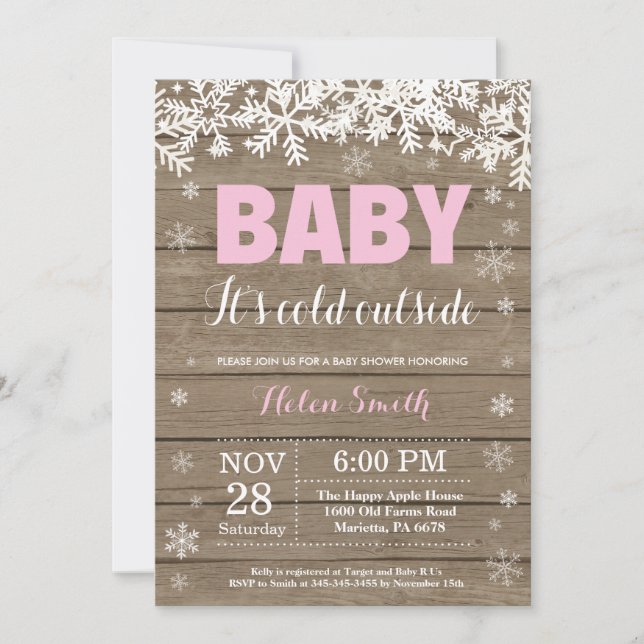 Invitation Bébé son froid dehors Baby shower fille hiver (Devant)