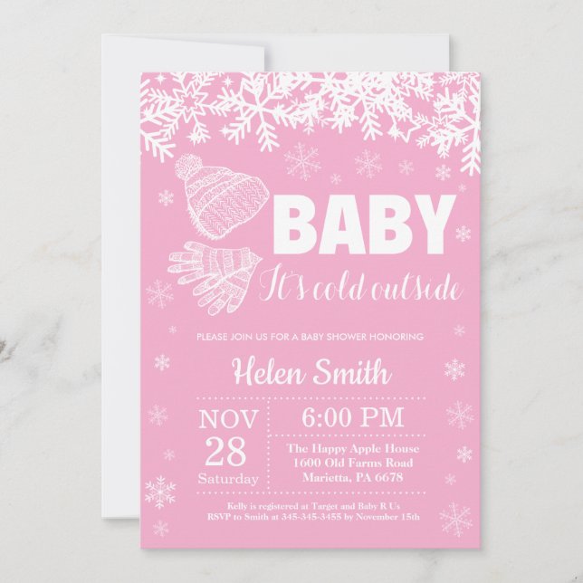 Invitation Bébé son froid dehors Baby shower fille hiver (Devant)