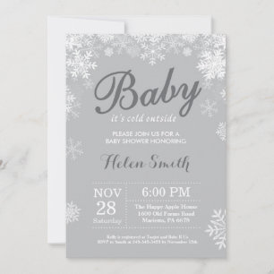 Invitation Bébé son froid dehors Baby shower gris hiver
