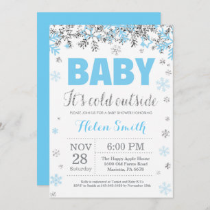 Invitation Bébé son froid dehors Blue Silver Boy Baby shower