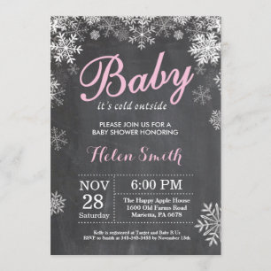 Invitation Bébé son froid dehors Hiver Baby shower fille rose
