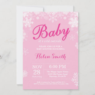 Invitation Bébé son froid dehors Hiver Baby shower fille rose