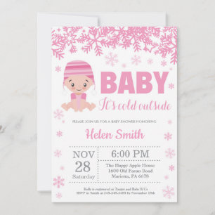 Invitation Bébé son froid dehors Hiver Baby shower fille rose