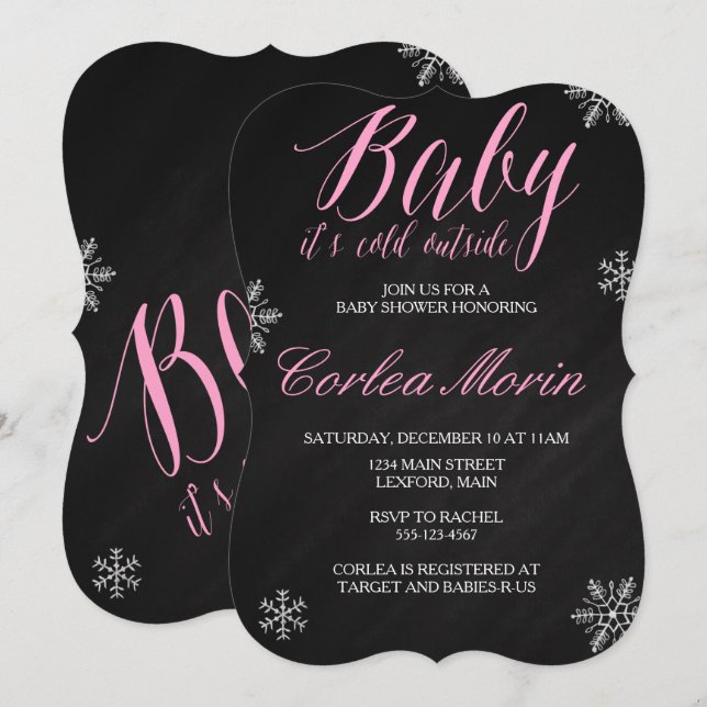 Invitation Bébé son froid dehors Hiver thème Douche Invitatio (Devant / Derrière)