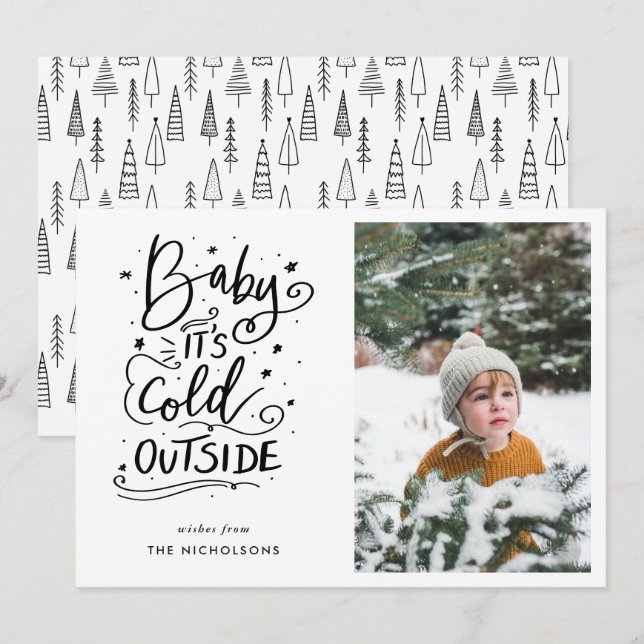 Invitation Bébé son froid dehors photo manuscrite Script (Devant / Derrière)