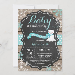Invitation Bébé son froid dehors Polar Ours Aqua Baby shower