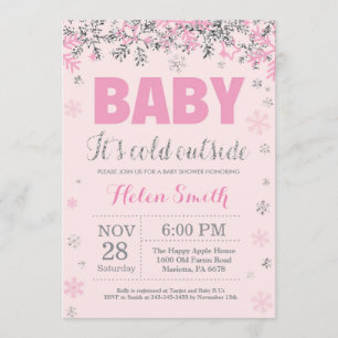 Invitation Bébé son froid dehors rose Baby shower fille en ar