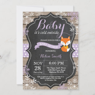 Invitation Bébé son froid dehors violet Fox Baby shower fille