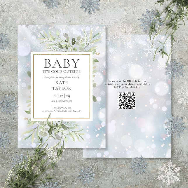 Invitation Bébé son froid en dehors de QR Code Baby shower d' (Baby Its Cold Outside QR Code Winter Baby Shower Invitation)