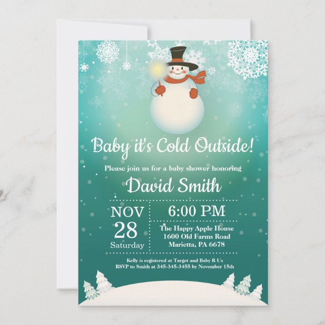 Invitation Bébé son froid en dehors du Baby shower de neige d (Devant)