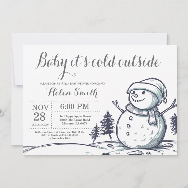Invitation Bébé son froid en dehors du Baby shower de neige d (Devant)