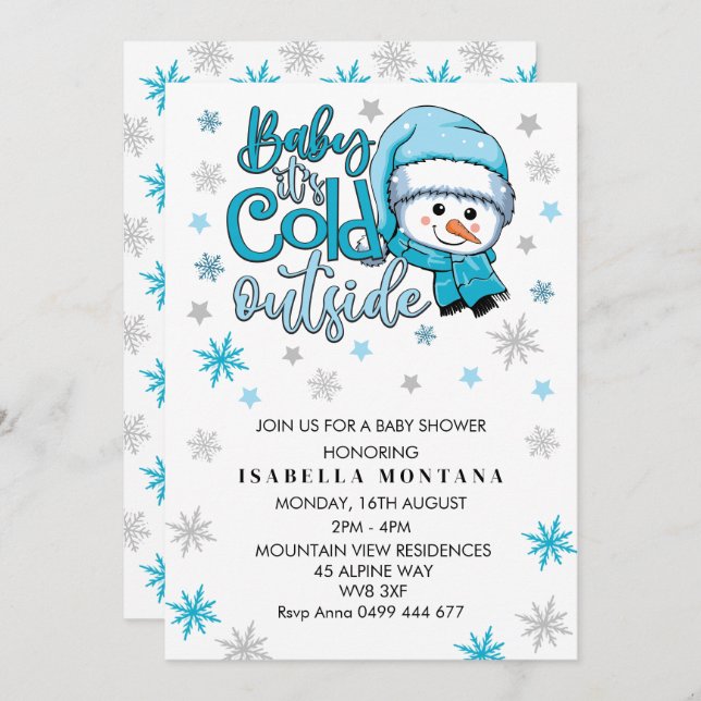 Invitation bébé son froid en dehors du baby shower d'hiver (Devant / Derrière)