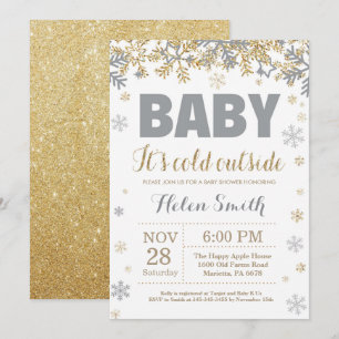 Invitation Bébé son froid extérieur Gold et Baby shower gris