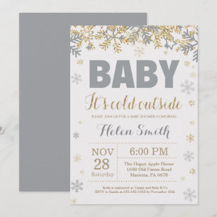 Invitation Bébé son froid extérieur Gold et Baby shower gris