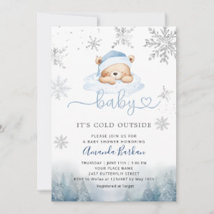 Invitation Bébé Son Froid Hors Bleu Ours Baby shower Garçon