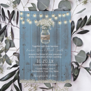Invitation Bébé souffle Floral Dusty Blue Rustic Mariage