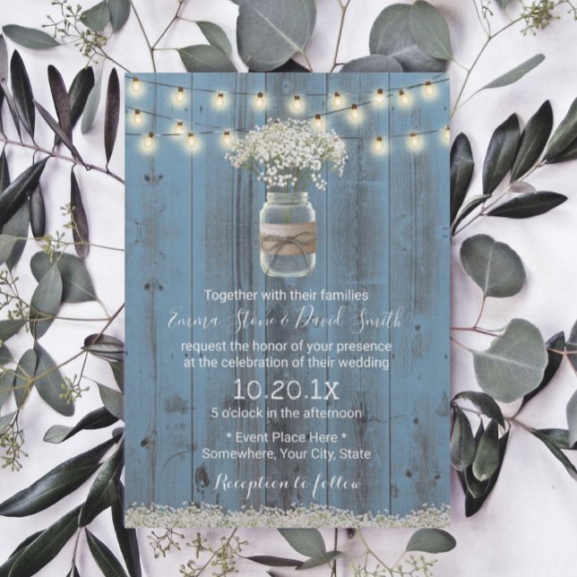 Invitation Bébé souffle Floral Dusty Blue Rustic Mariage (Créateur téléchargé)