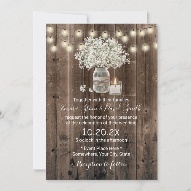 Invitation Bébé souffle Floral Jar Rustic Barn Mariage (Devant)