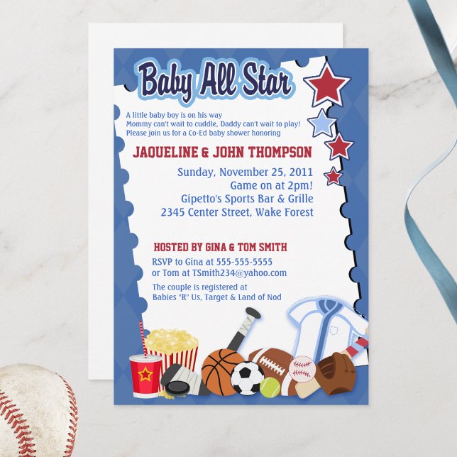 Invitation BÉBÉ SPORTS VENDRE TOUS LES STAR Baby shower Invit (Baby All Stars Boy Baby Shower Invitation)