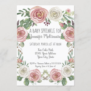Invitation Bébé Sprinkine Shower Pastel Rose White Rose Flora