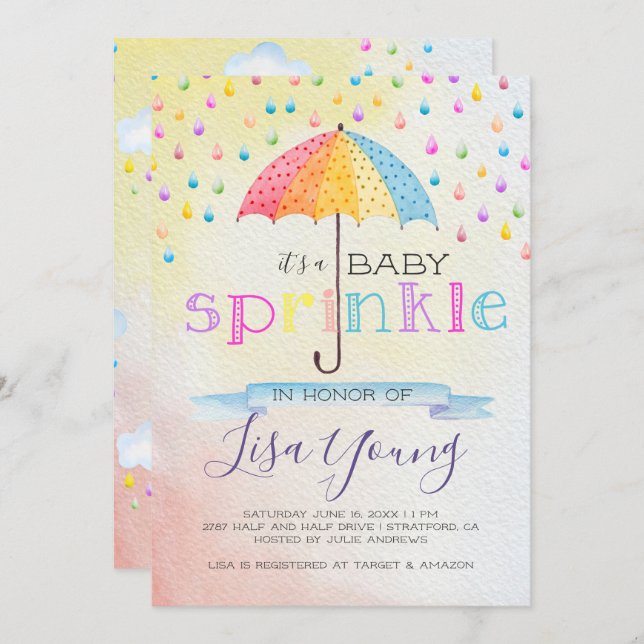 Invitation Bébé Sprinkle Douche (Devant / Derrière)