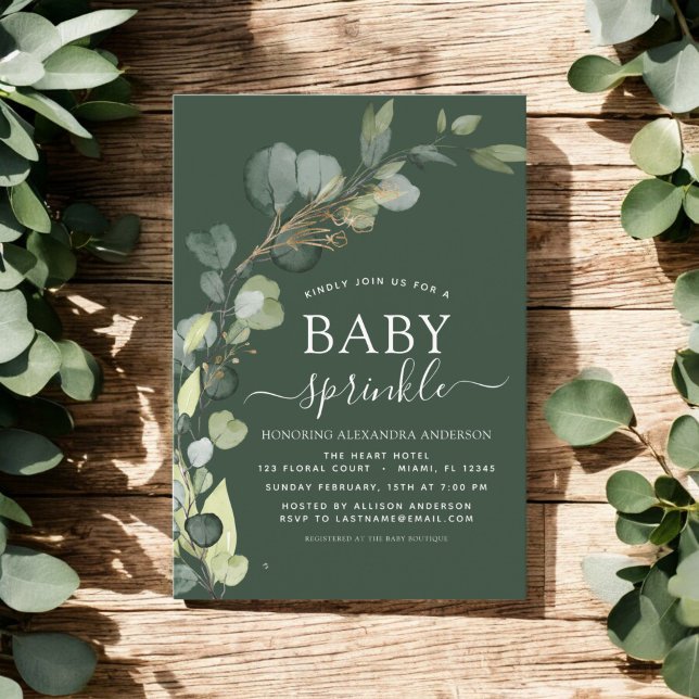 Invitation Bébé Sprinkle Douche Verdure Eucalyptus Vert (Créateur téléchargé)