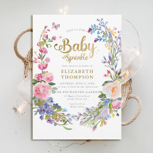 Invitation Bébé Sprinkle Fleurs sauvages Baby shower lunaire