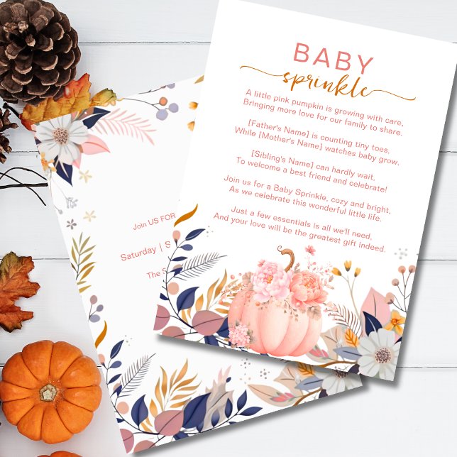 Invitation Bébé sprinkle petite citrouille rose (Créateur téléchargé)
