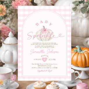 Invitation Bébé Sprinkle Rose Gingham Citrouille Blanche