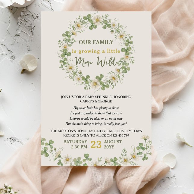 Invitation Bébé Sprinkle Un Peu Plus Sauvage Floral Fleur Sau (Growing a Little More Wild, wildflower cottagecore baby sprinkle invitation)
