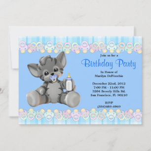 Invitation Bébé sucré et moelleux Chat Bleu Tigre Anniversair