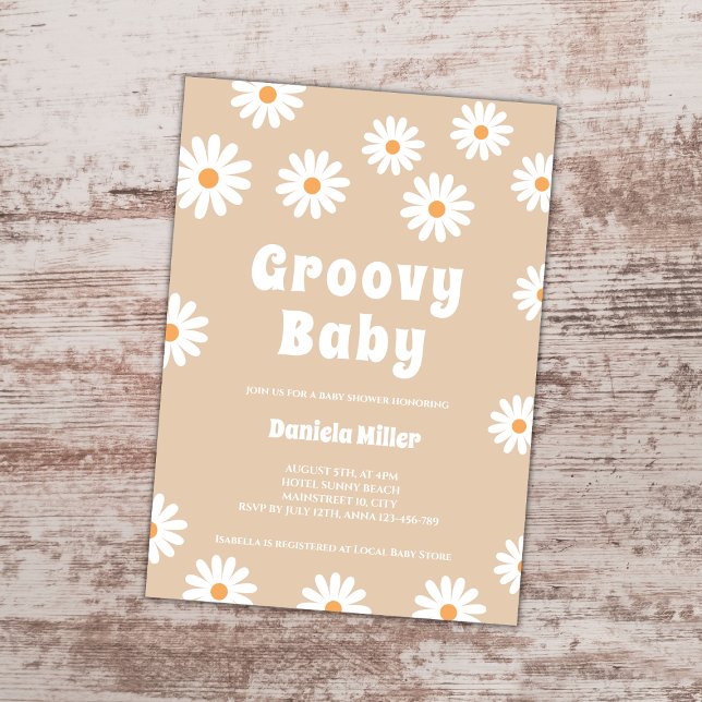 Invitation Bébé super Daisy les années 70 Baby shower rétro (groovy baby retro 70s daisy baby shower invitation)
