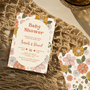 Invitation Bébé Super rétro   Baby shower Floral Boho