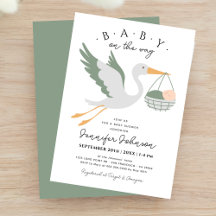 Bébé sur le chemin mignon cigogne Sage Baby shower