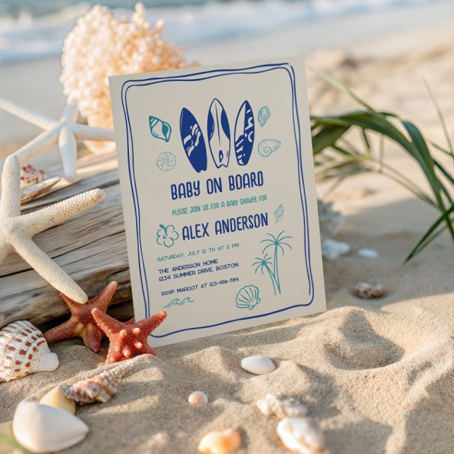 Invitation Bébé surfeur, Bébé de la plage à bord  Douche  (Créateur téléchargé)